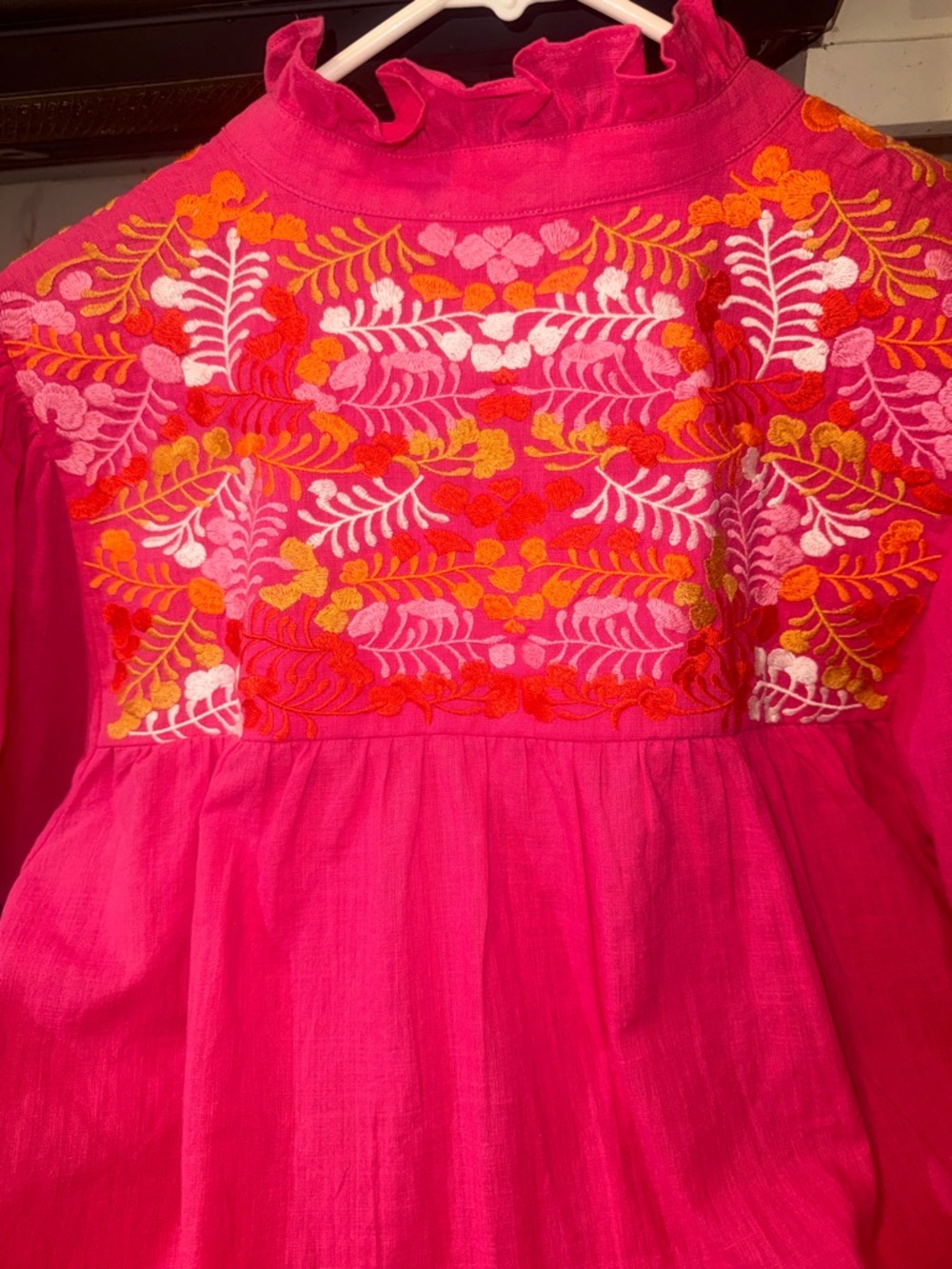 Embroidered Pink Peasant Top - Vibrant Floral Yoke - Picture 5 of 9
